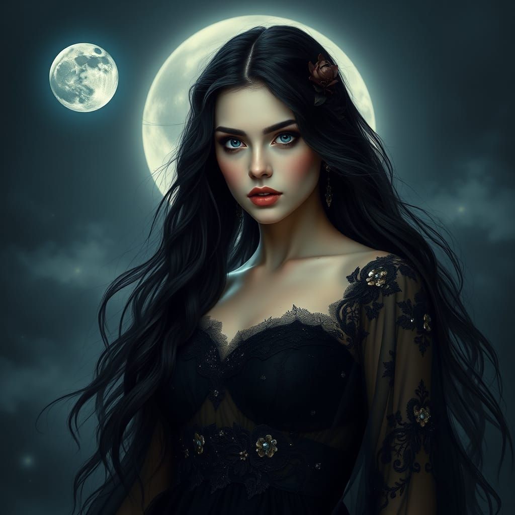 Goddess of Lunar Night in Dark Romanticism Style