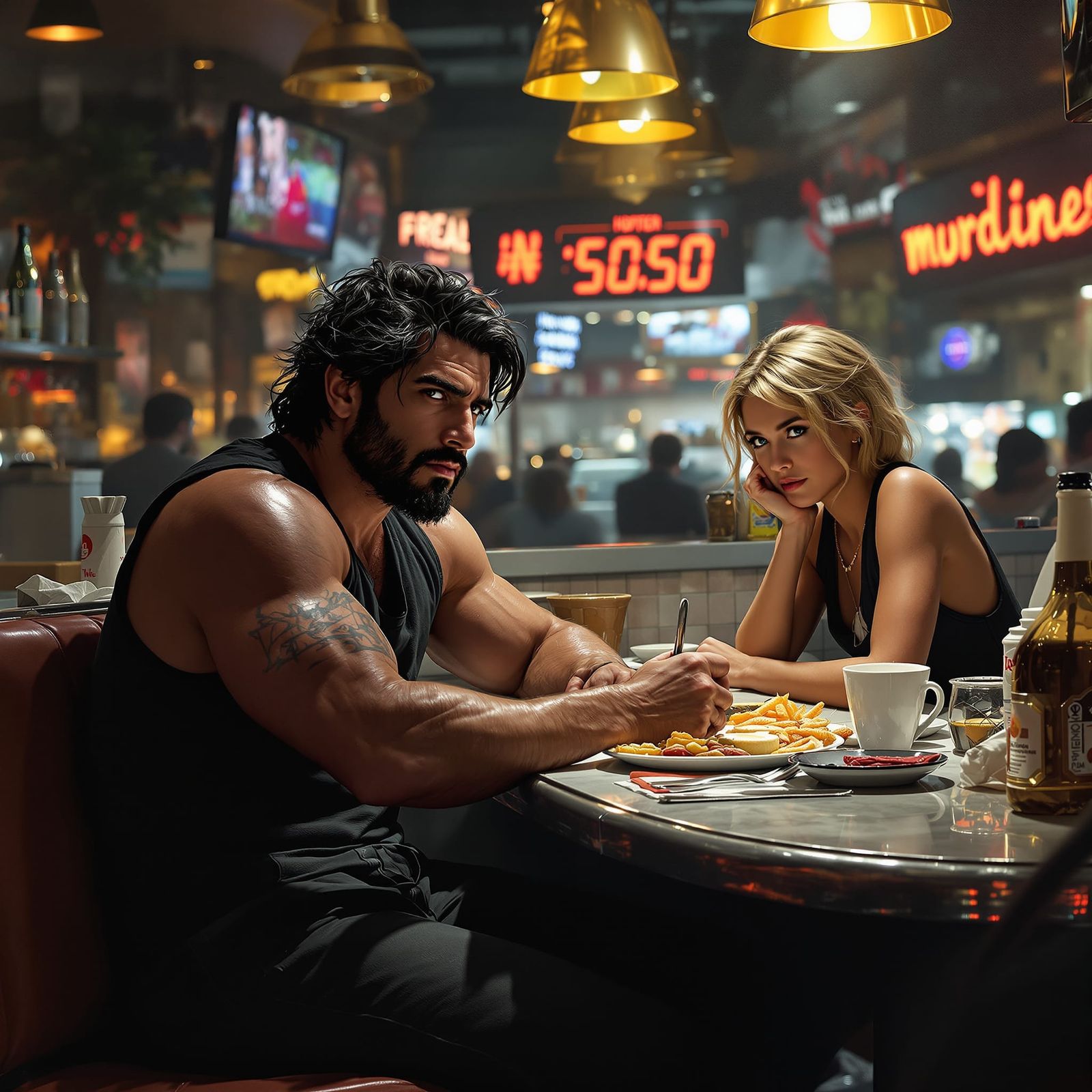 Rugged Man and Apprentice at Diner