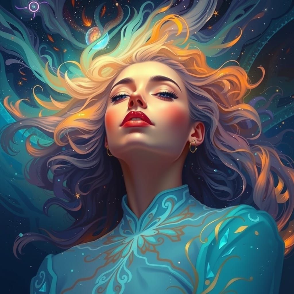 Ethereal Goddess Radiates Cosmic Beauty in Vibrant Fantasy A...