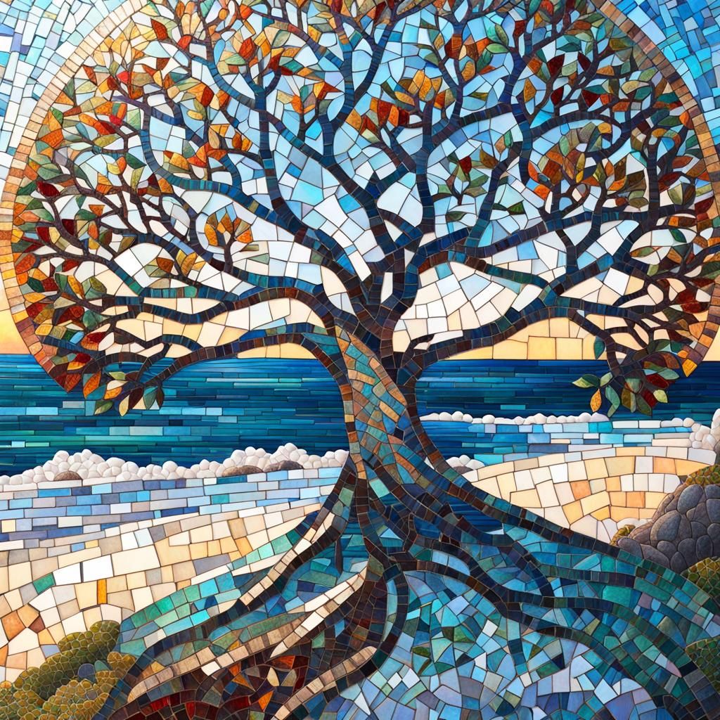 Glass Mosaic Tree of Life at Sunrise