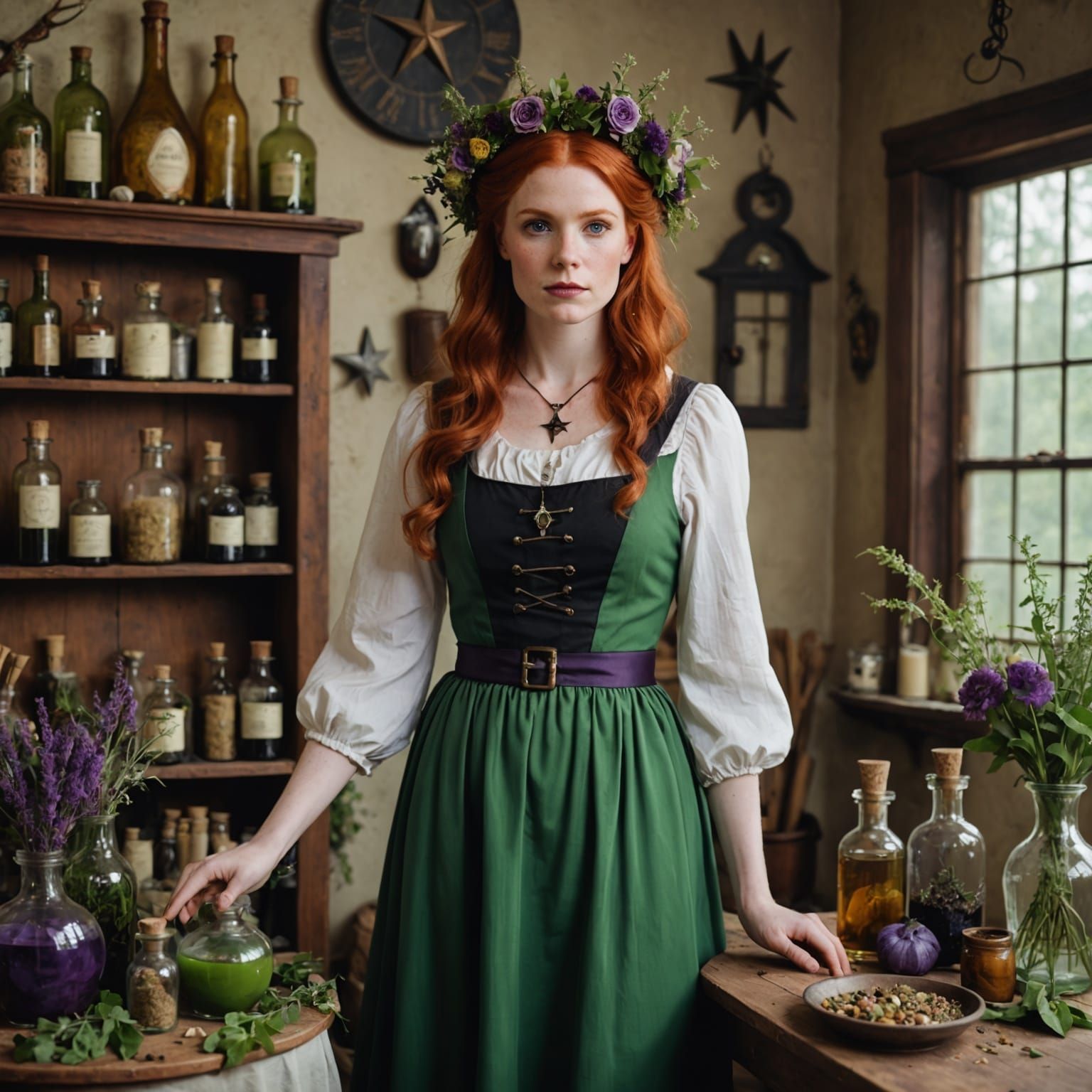 Redhead Witch Pouring Potion: Fantasy Concept Art