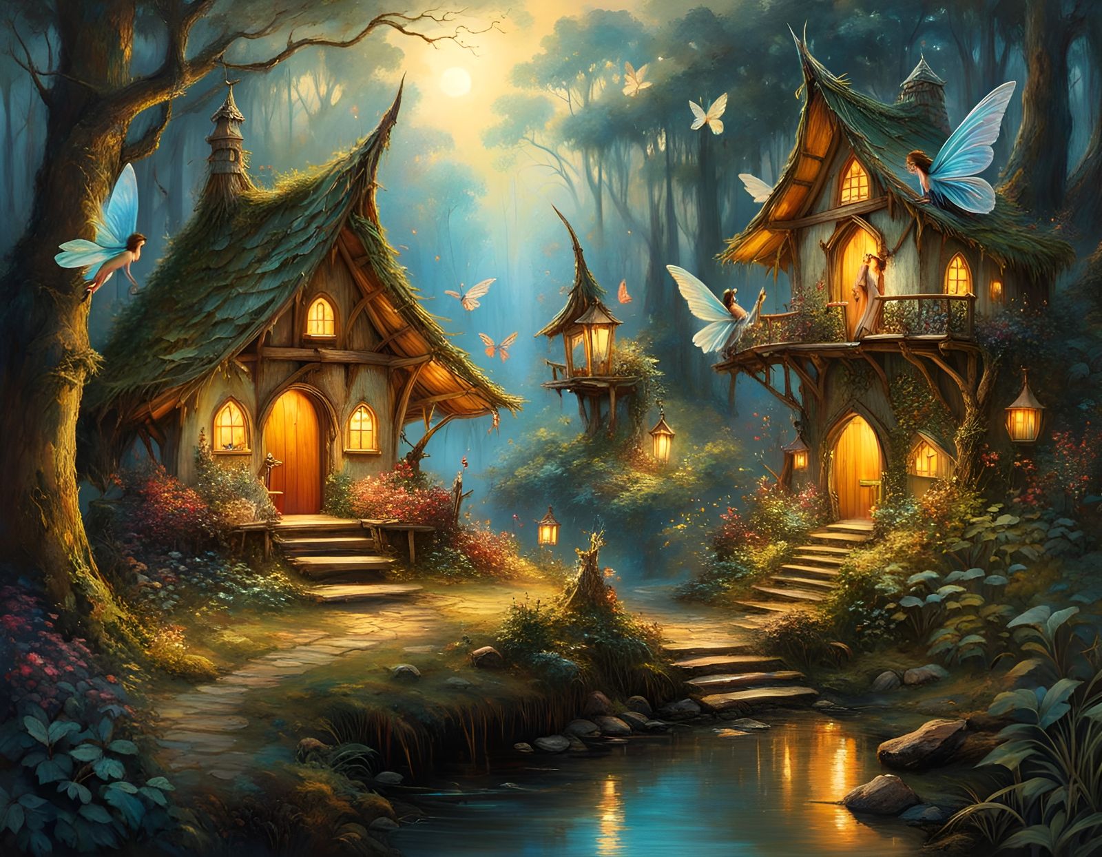 Enchanted Fairy Village with Iridescent Wings