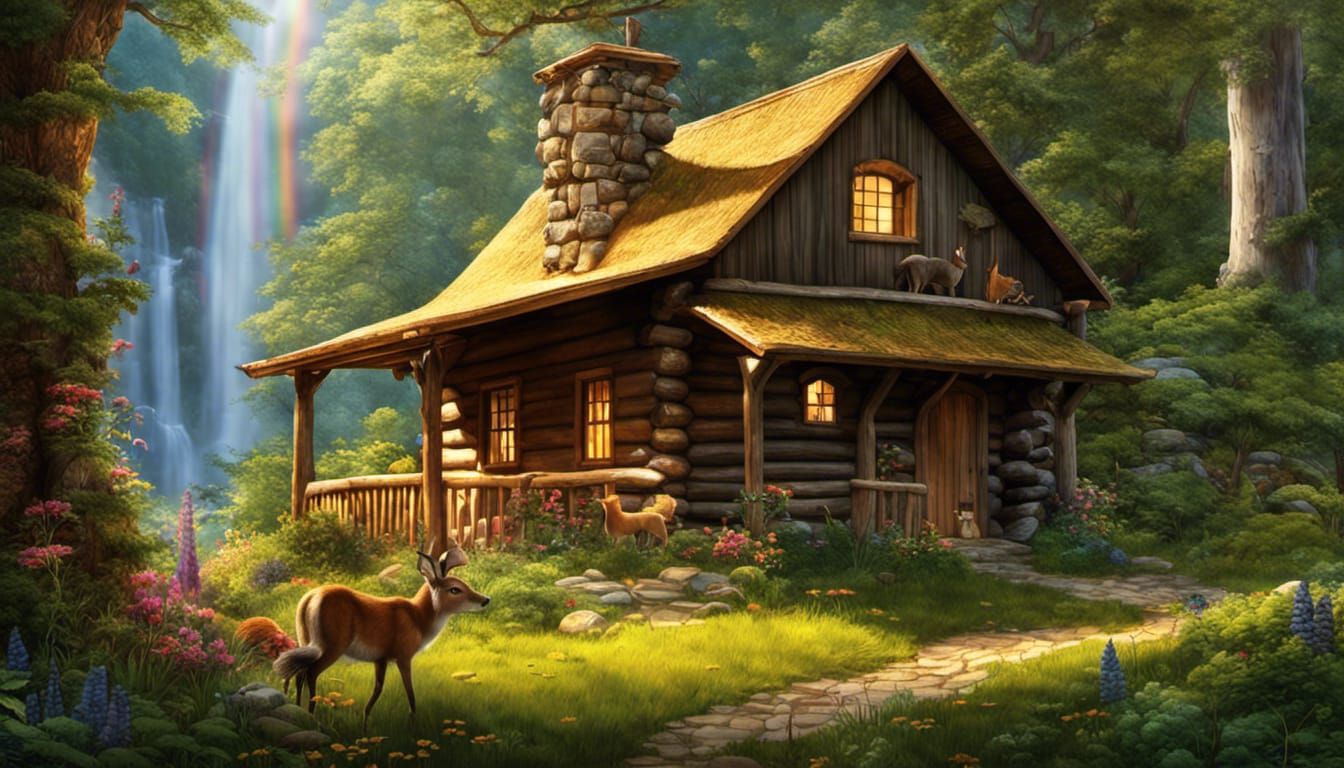 Enchanted Cabin in Whispering Woods with Wildlife
