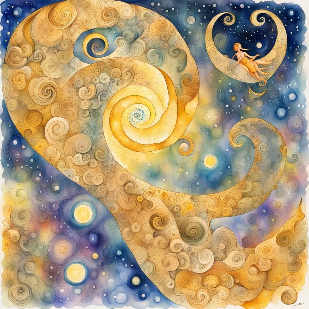 Cosmic Sky Dreamscape in Watercolor and Ink