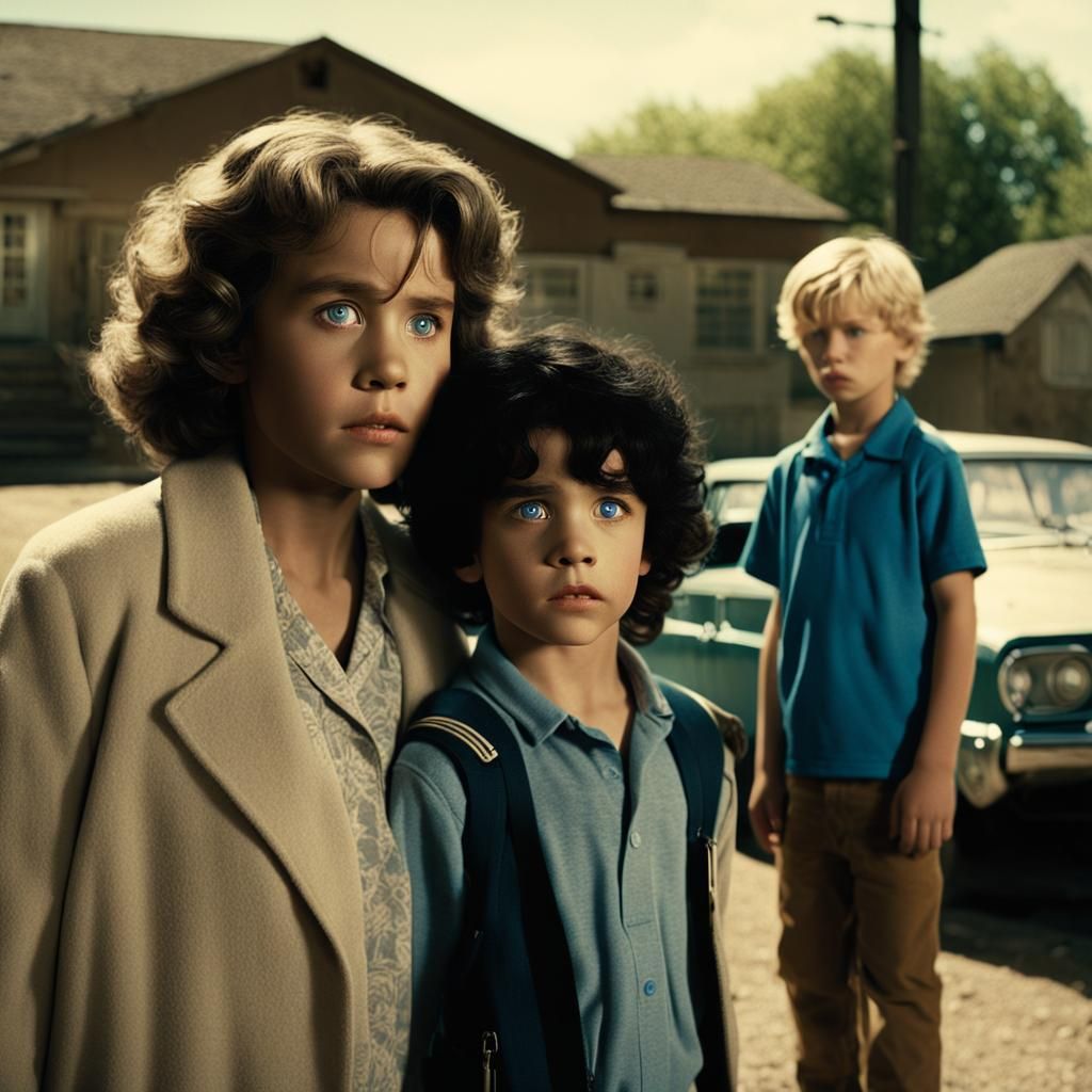 Dramatic Mother and Son Portrait in Film Style