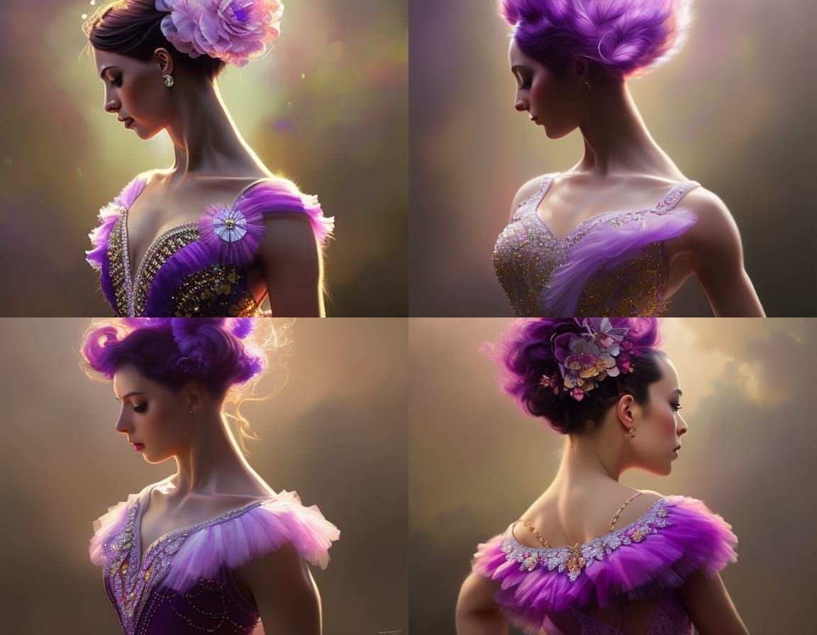 Ballerina in Purple Tutu: Art Nouveau Portrait