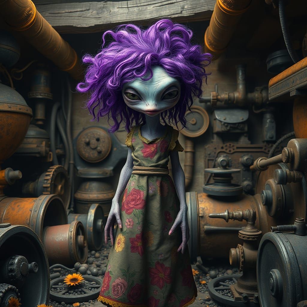 Dreamlike Alien in Coal Mine, Kandinsky Style