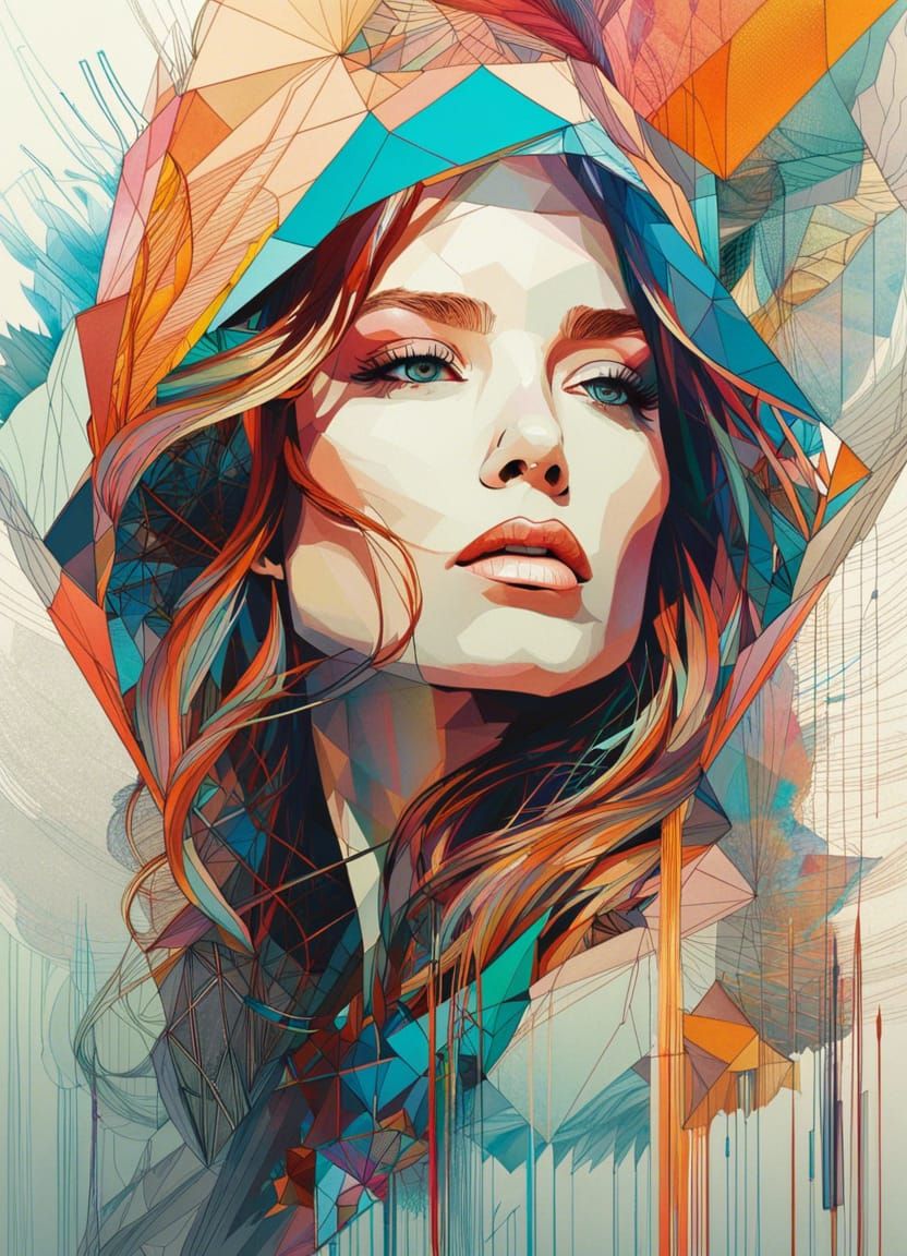 Intricate Geometric Art in Cubist Style