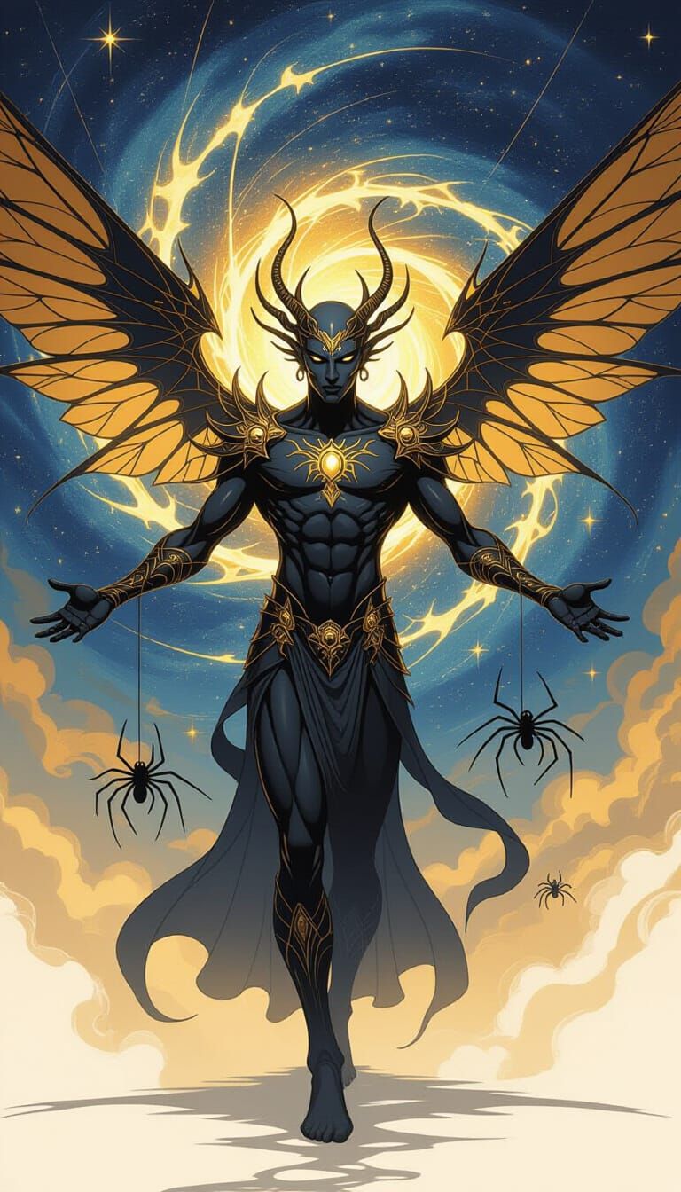 Cosmic Entity with Insectoid Wings in Dramatic Charcoal