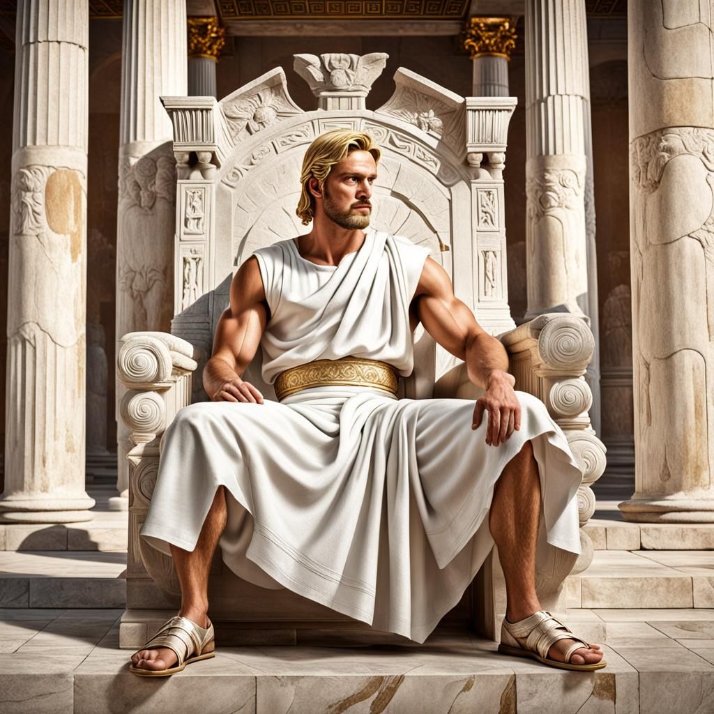 Hyperrealistic Greek Man in Ancient Palace