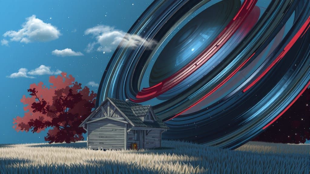 AI Generates Mysterious Circular Object Near House Tree