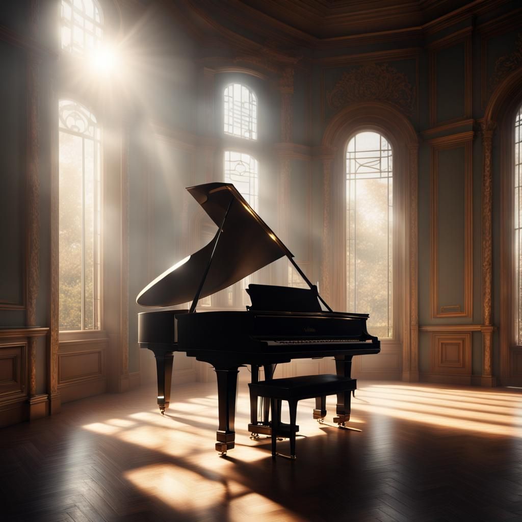 Grand Piano Bathed in Light: Cinematic Digital Painting