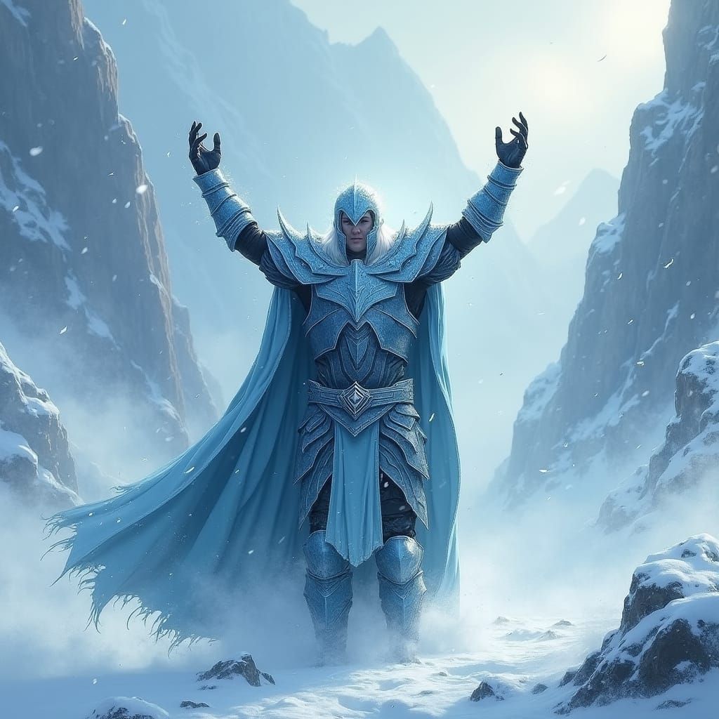 Triumphant Warrior Celebrates Victory in Snowstorm