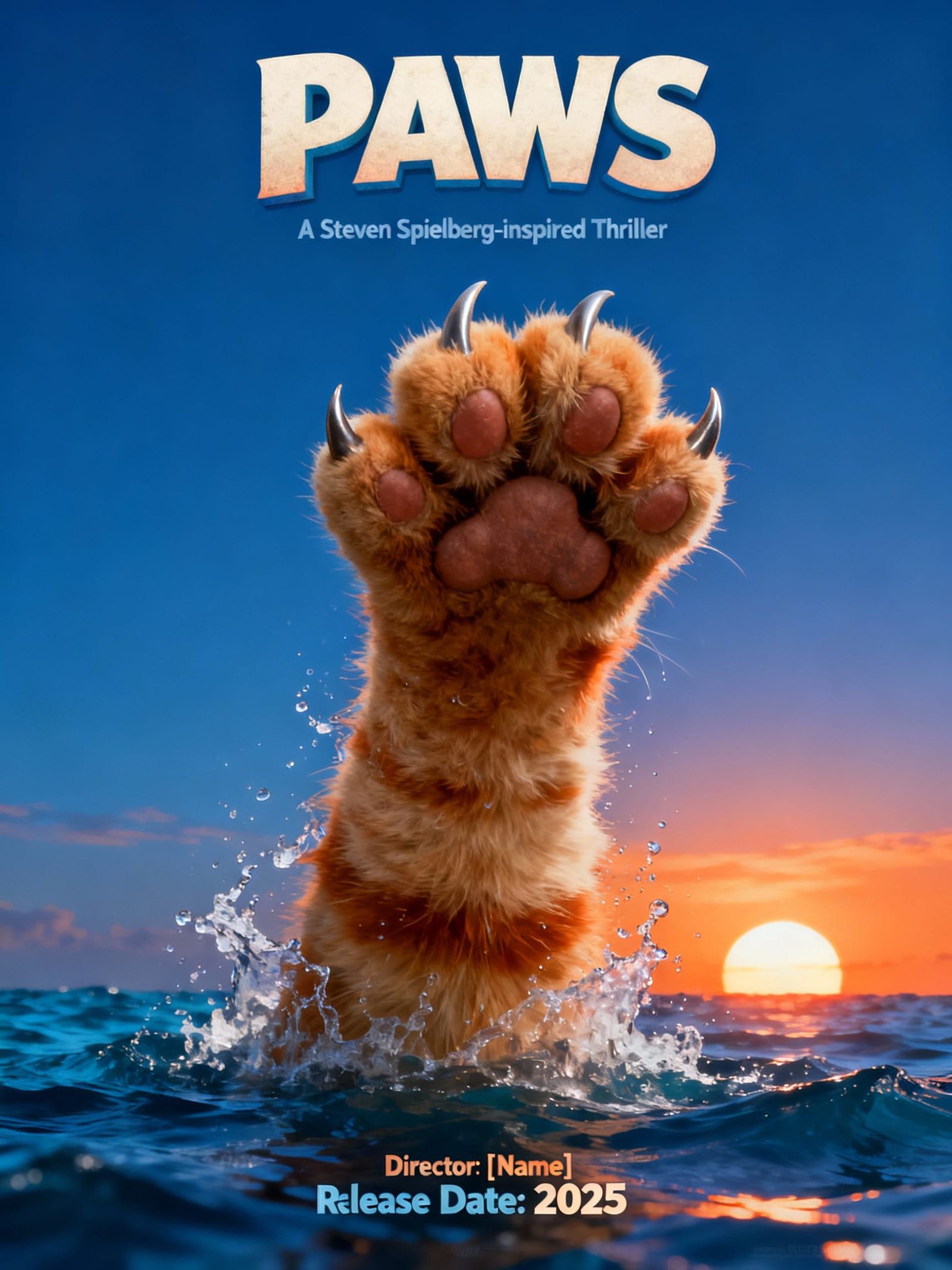 PAWS Movie Poster: Giant Ginger Cat Paw Replaces Shark