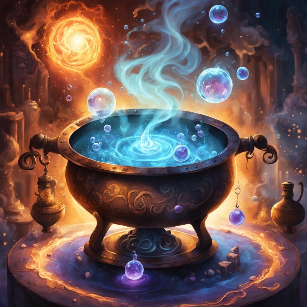 Magical Cauldron Bubbles with Ethereal Potion