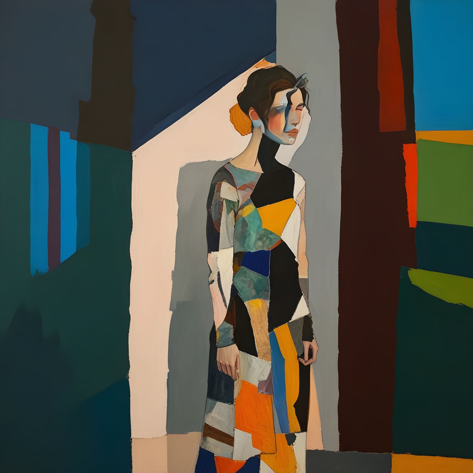 Abstract Cat Woman Portrait in Expressionist Style