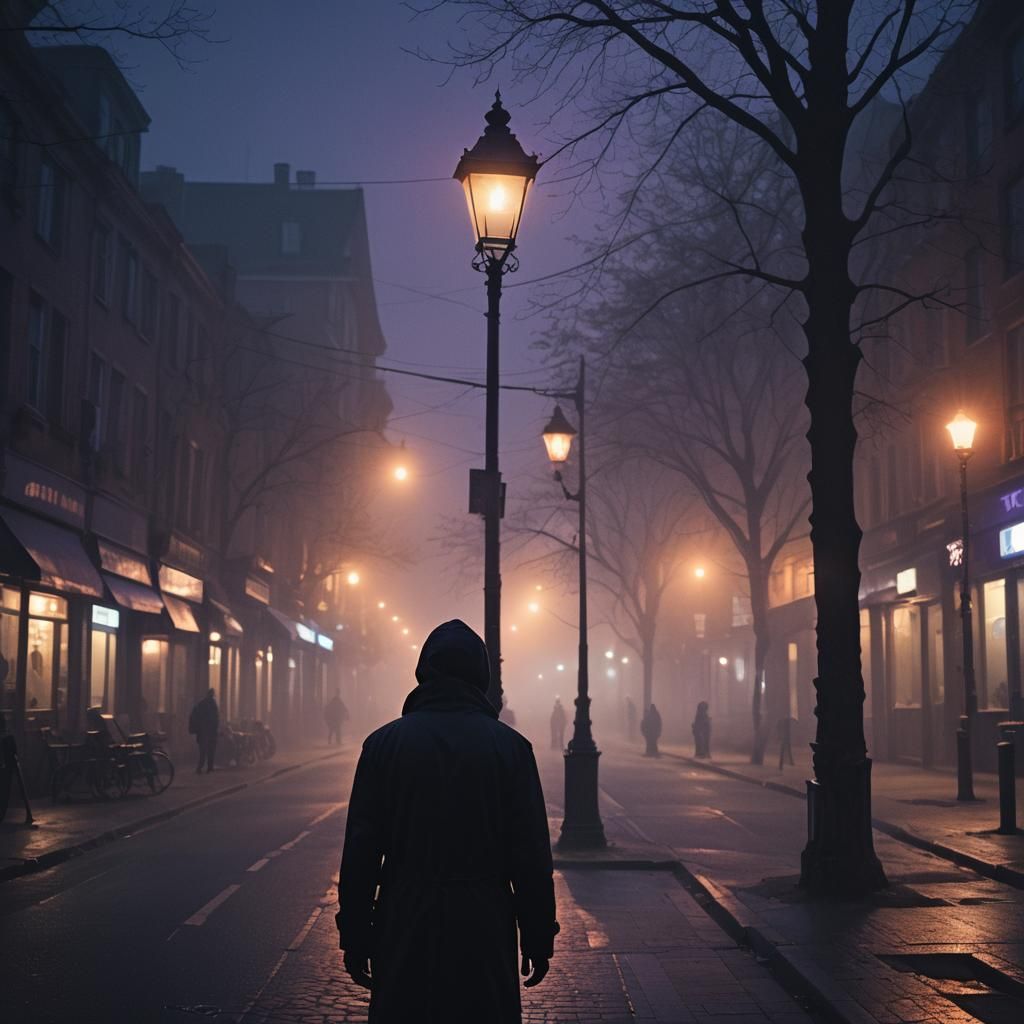 Ominous Man in Shadow Under Streetlight