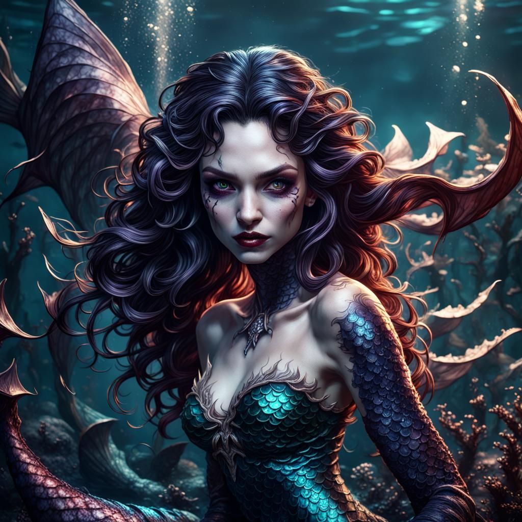 Dark Vampire Mermaid with Oily Scales