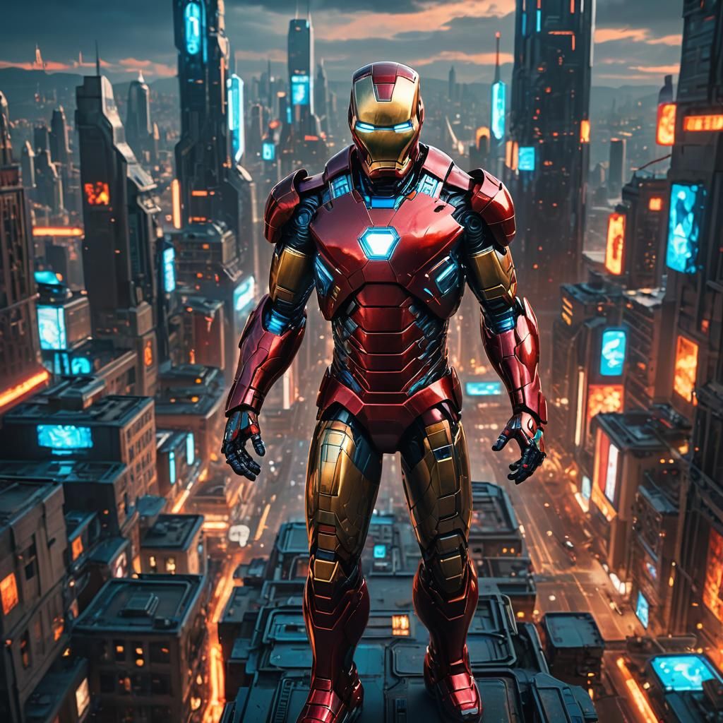 Ironman in Futuristic Cityscape: Cinematic Concept Art