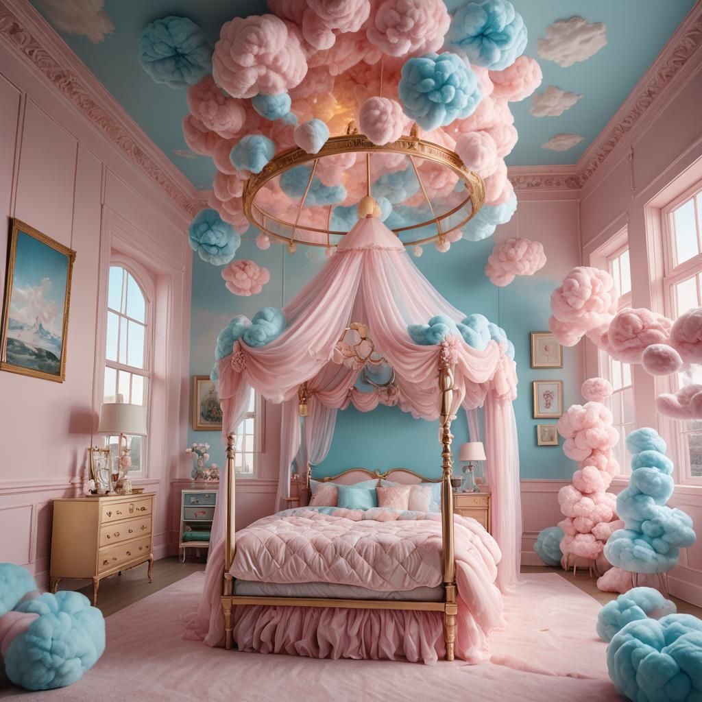 Cotton Candy Canopy Bed: Whimsical Interior Design