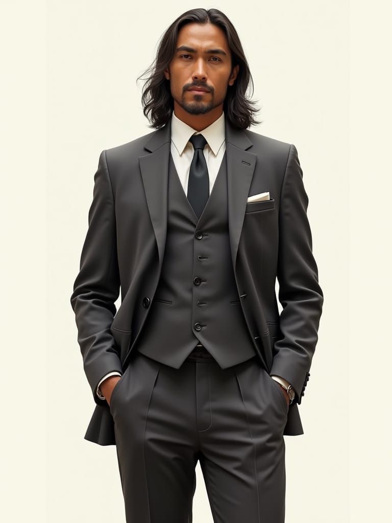 Modern Native American Man in Suit: Realistic Portrait