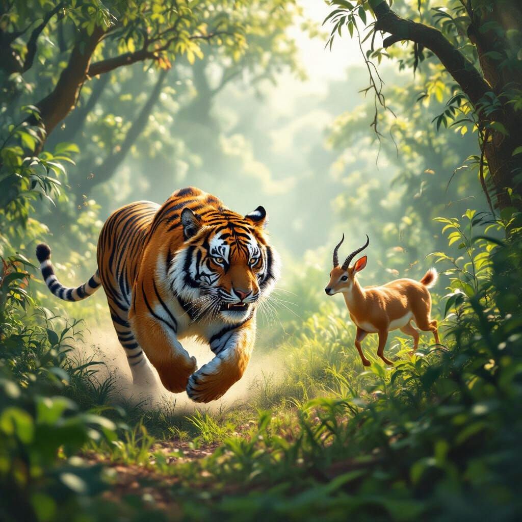 Majestic Tiger Chase Through Jungle in Cinematic Style