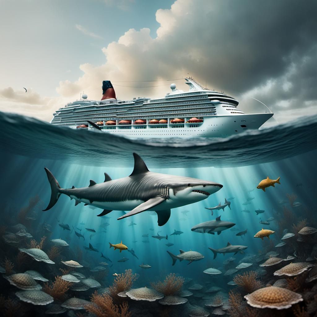 Shark and cruise ship