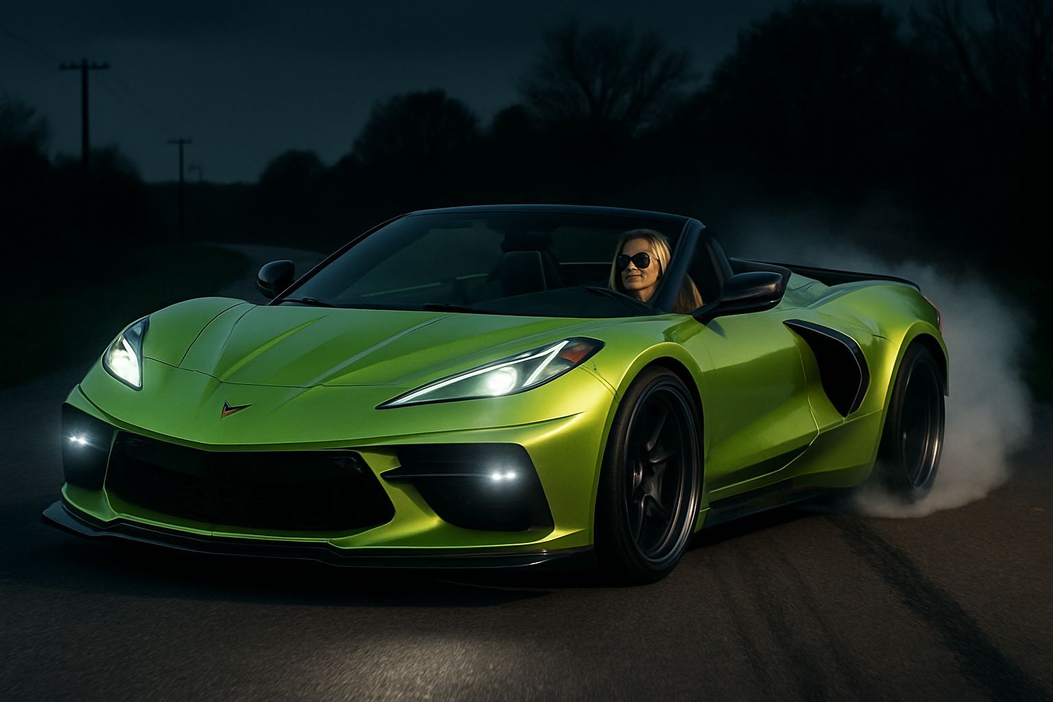 2025 Corvette lime green metallic convertible