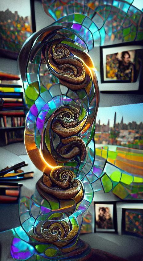 Iridescent Metallic Snake Spiral in Art Nouveau Style