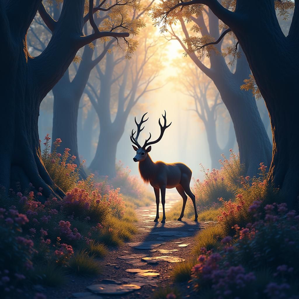 Gazelle Shadow in Mystical Forest: Matte Painting
