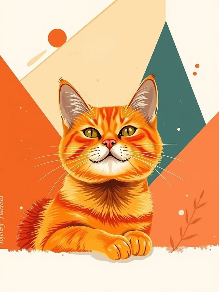 Mid Century Orange Cat in Retro Style