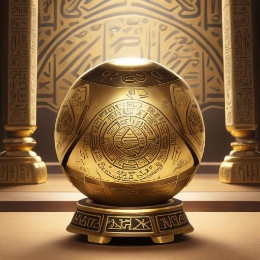 Golden Egyptian Pokeball Relic with Hieroglyphs