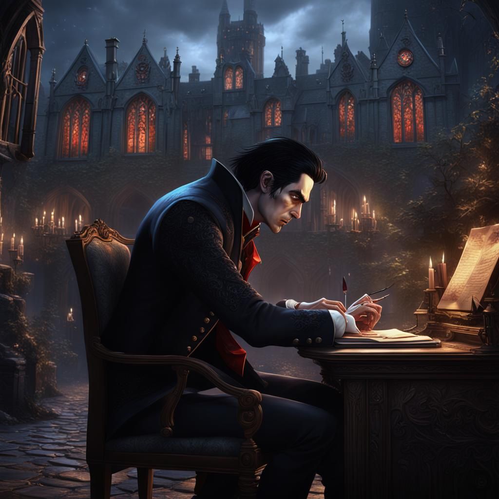 British Vampire Writes Email: Detailed Fantasy Art