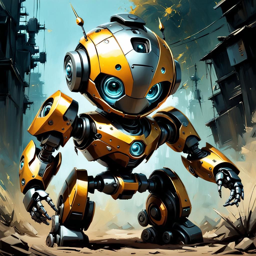 Cute Robot with Cracked Armor as Pixar Render