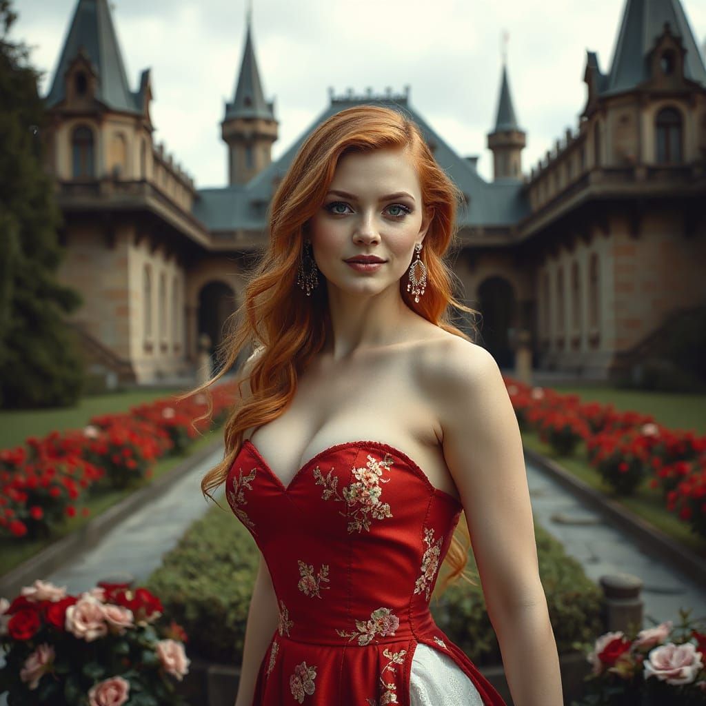 Elegant Redhead Woman in a Victorian Castle