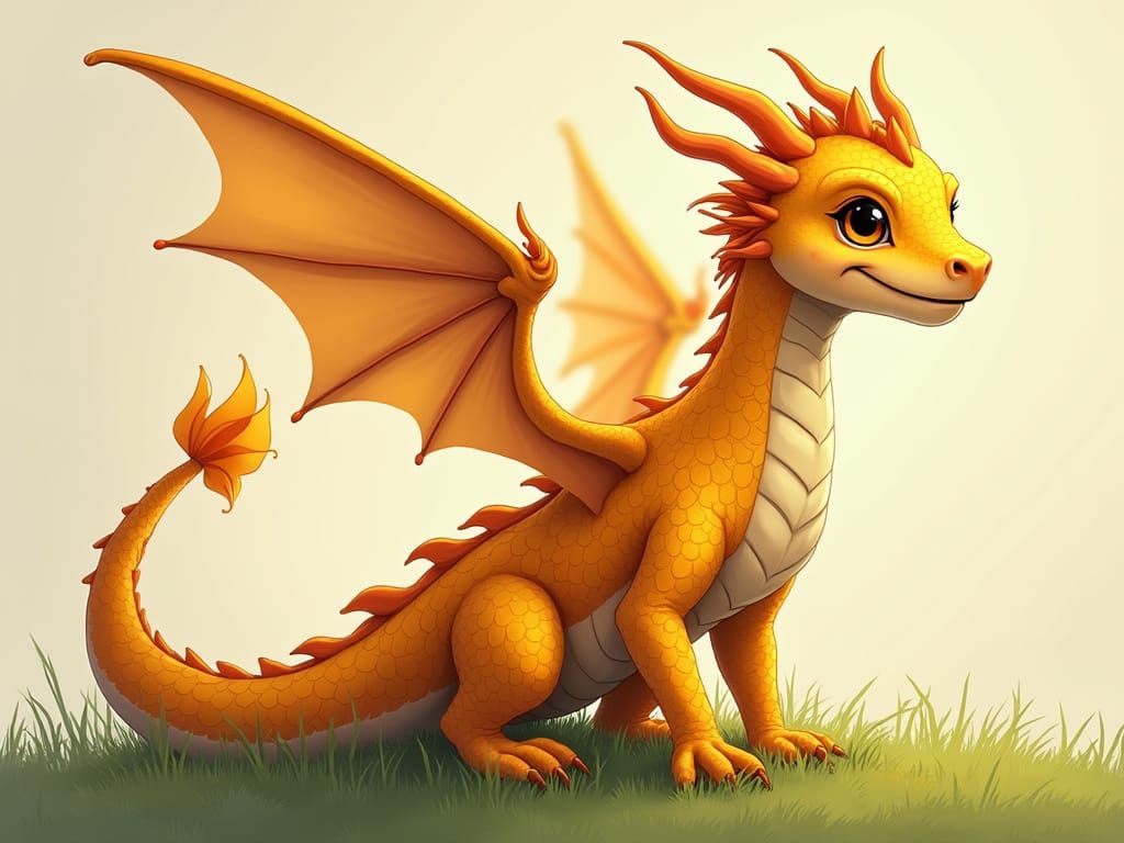 fantasy illustration, young golden dragon with shiny scales,...