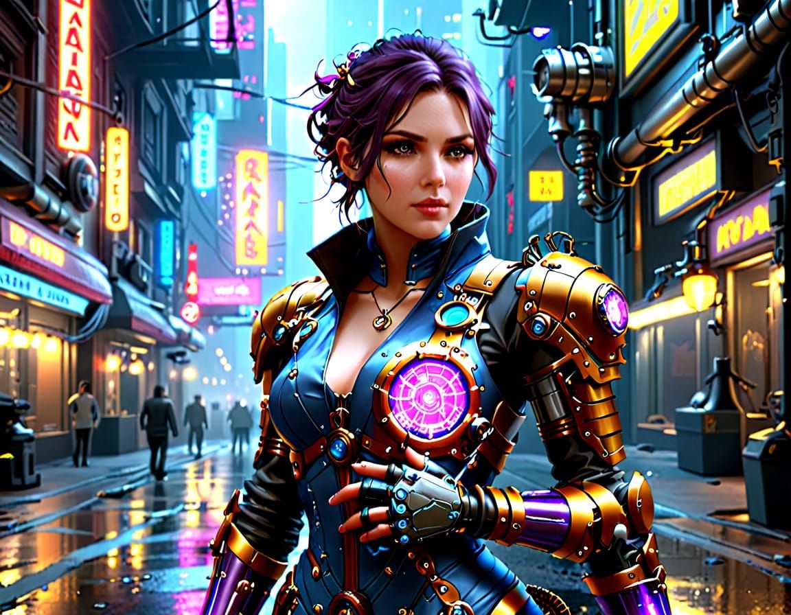 Cyberpunk Mad Scientist with Steampunk Prosthetic Arm