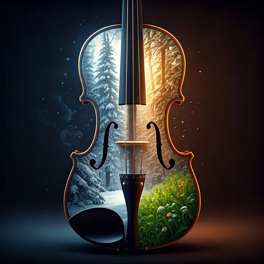 Violin Double Exposure: Winter Inside, Spring Outside