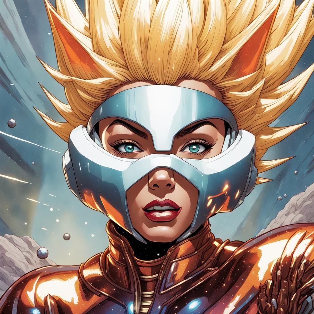 Super Saiyan Woman in Spacecraft: Digital Comic Art