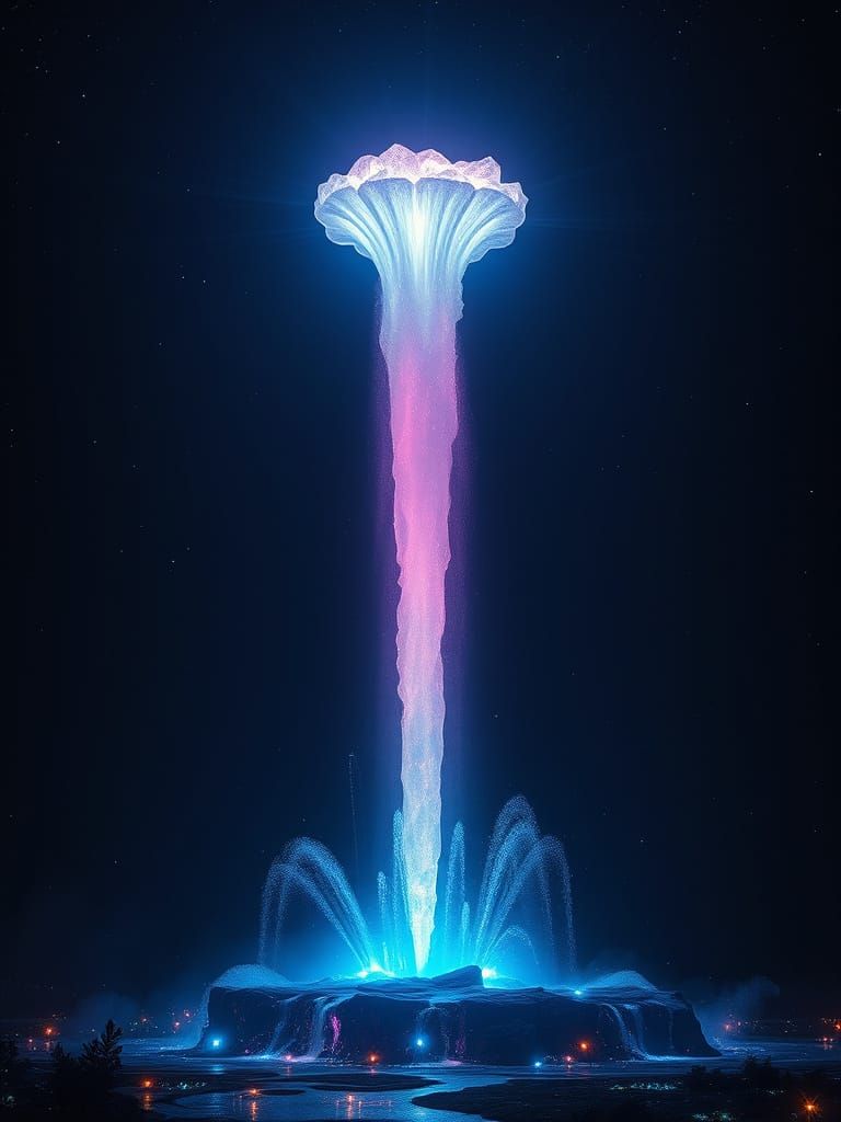 Neon Light Fountains in Cosmic Space