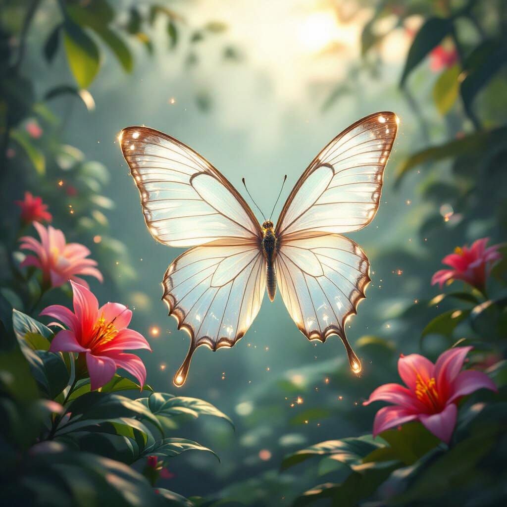 Ghost Butterfly in Misty Jungle Rainforest 8K