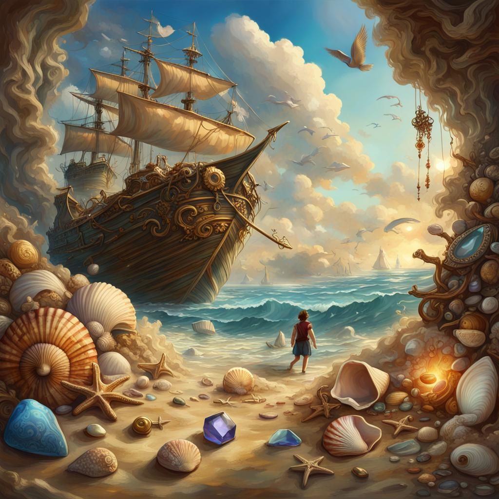 Explorer Finds Treasure on Sunlit Beach