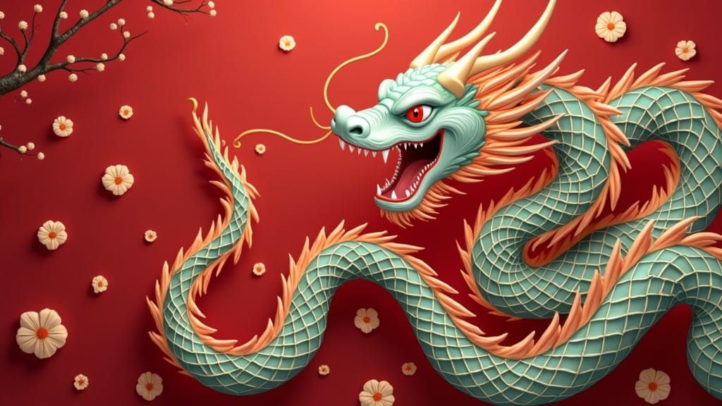 Majestic Serpent Adorns Traditional Chinese Pagoda in Vibran...