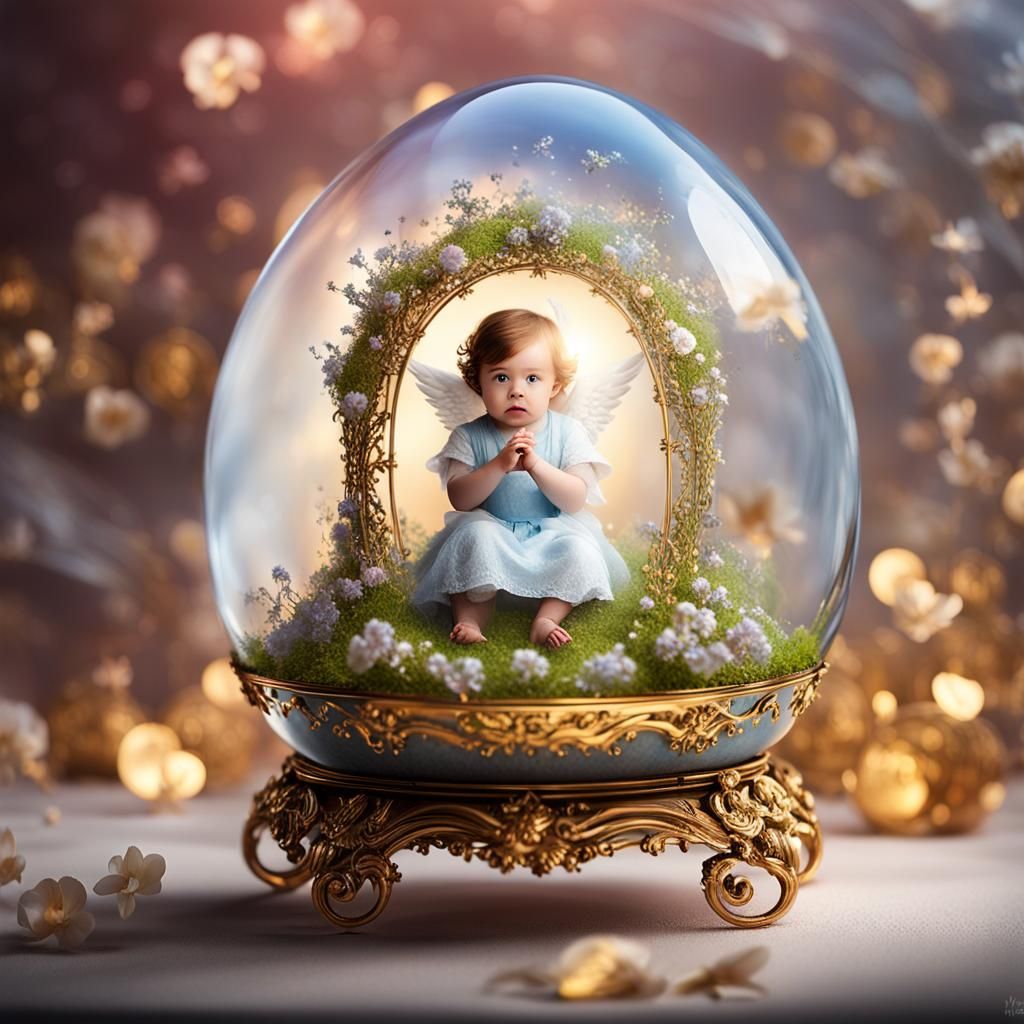 (A cute little angel, inside a transparent Faberge egg)epic ...
