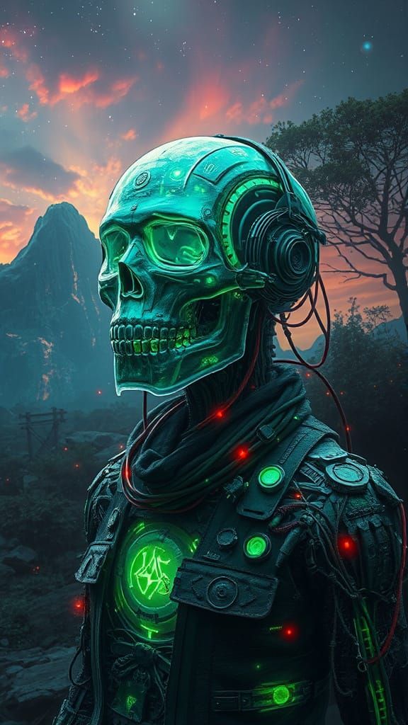 Bioluminescent Cyborg Mask in Earthpunk Style