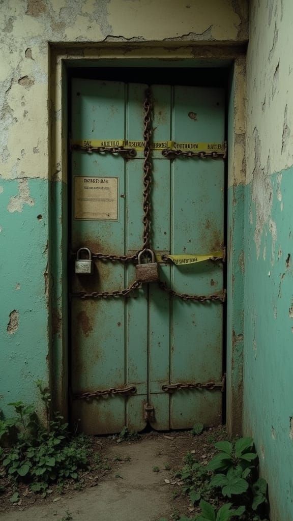 Forgotten Hospital Door, Frozen in Time, Amidst Decay