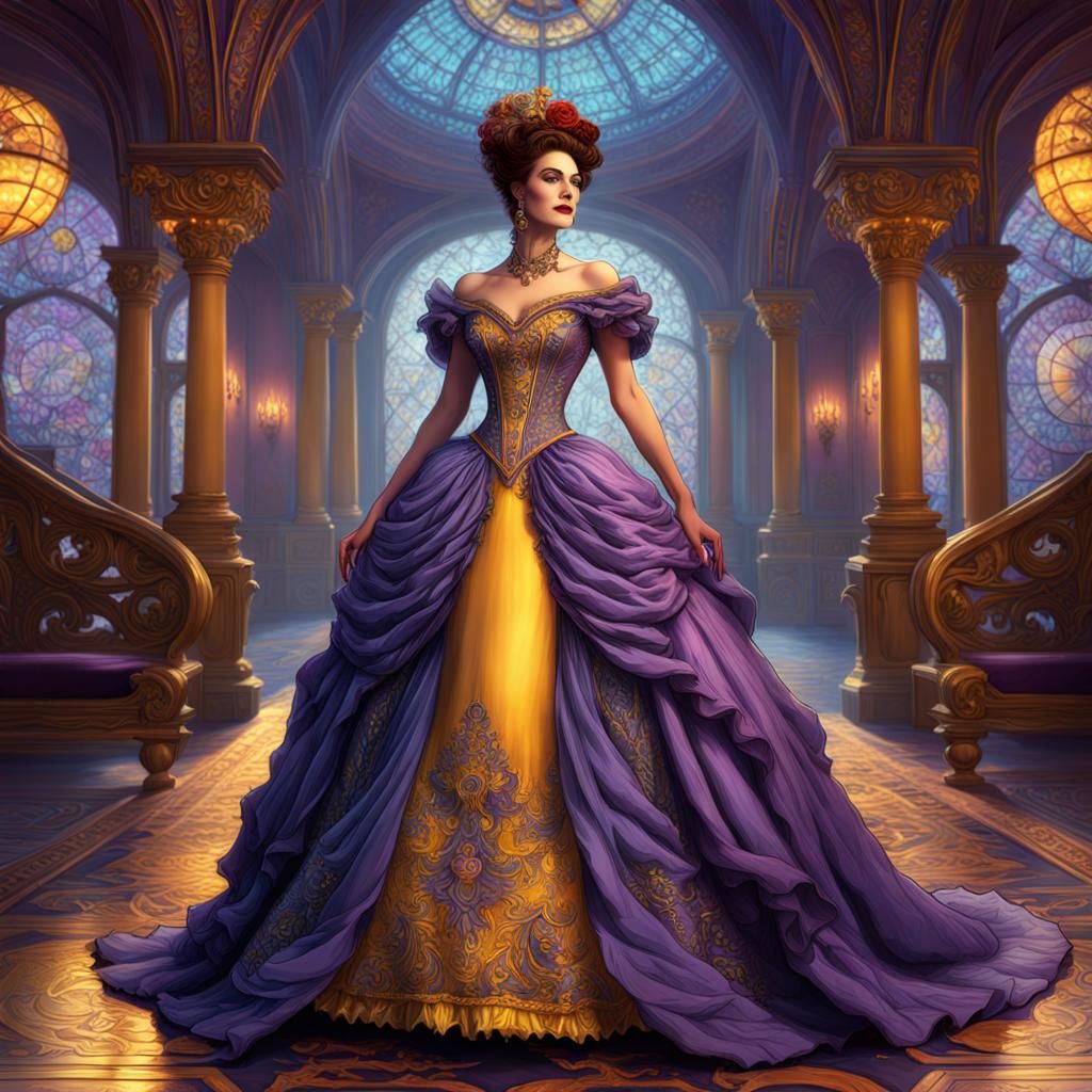 Lady in Ballgown: Dark Fantasy Art in Louis Wain Style