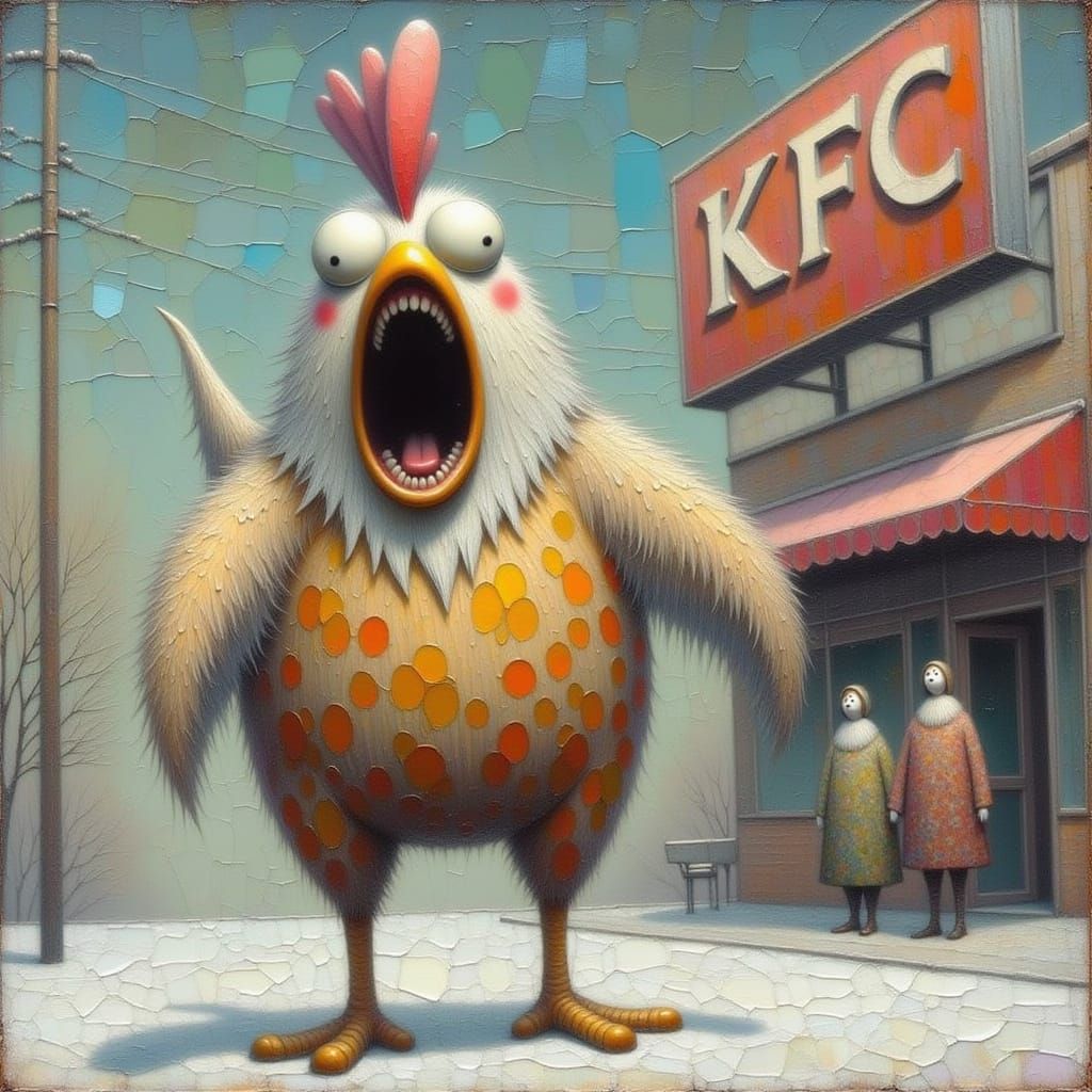 Chicken Teapot Terrified Outside KFC
