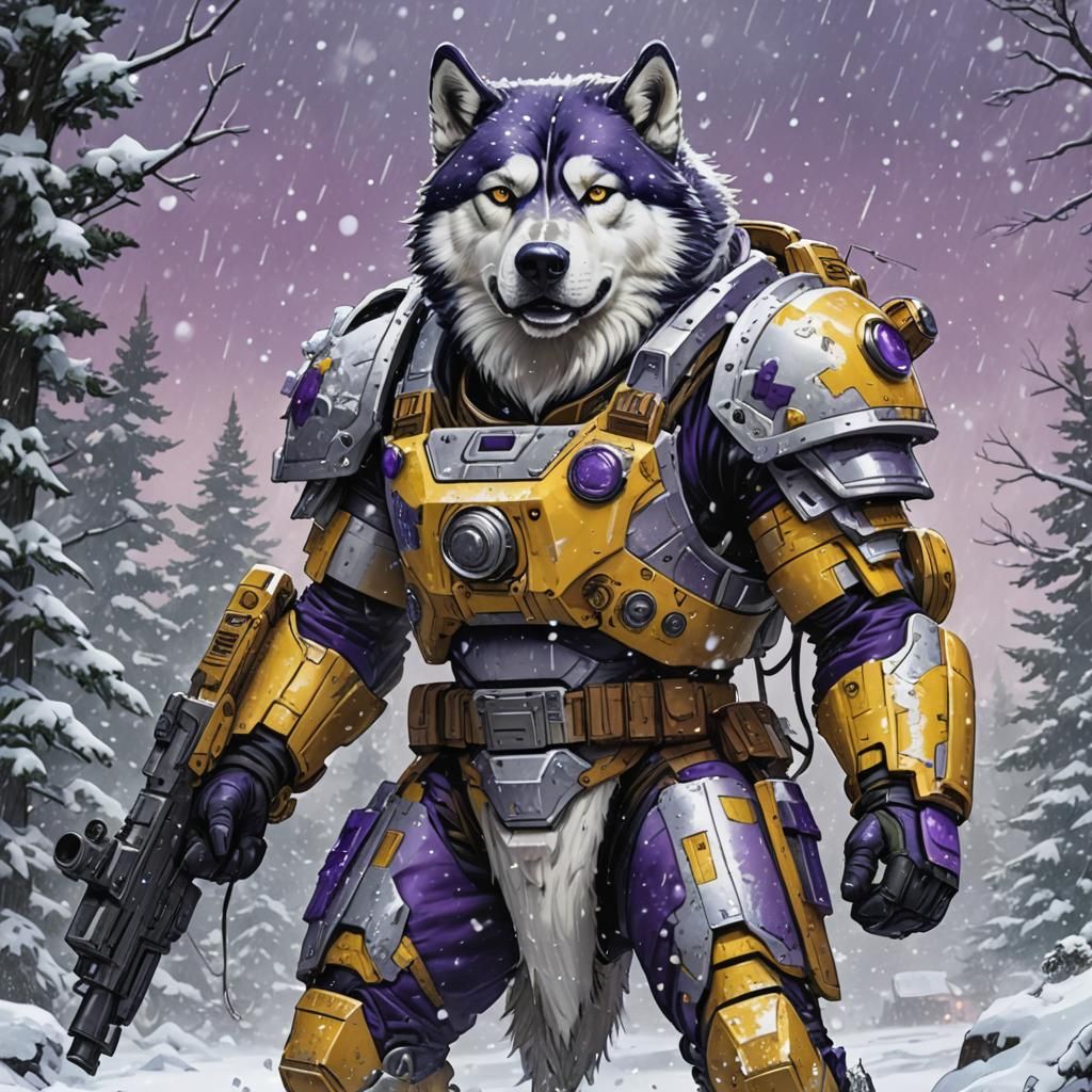 Armored Husky Dog Art in Comic Book Style