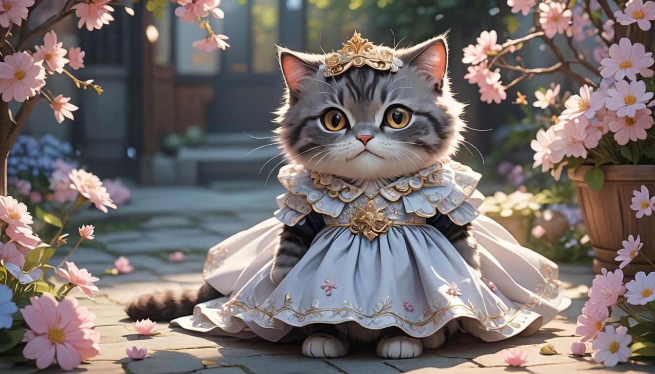 Cute Cartoon Cat in Dress: 3D Anime Art